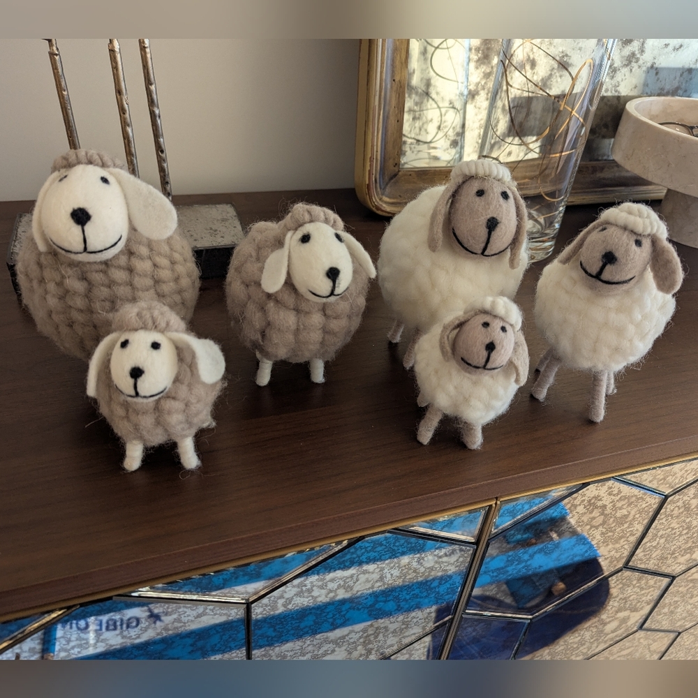 Set of Wool Sheep Figurines
